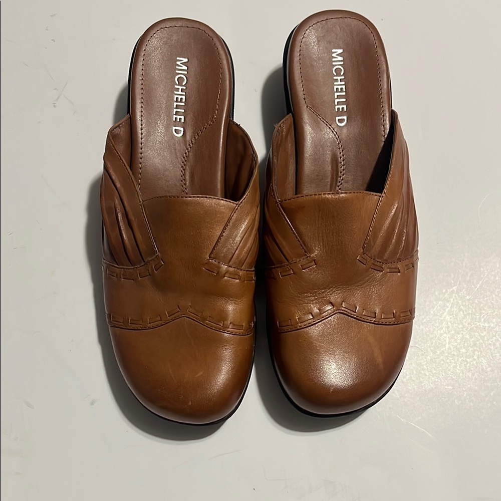 Michelle D Tan Leather Mules